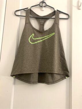 Nike Olive Green Racerback Tank with Neon Green Swoosh